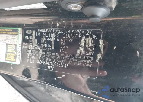 2013 Kia Sportage Lx z USA, uszkodzony, nr VIN KNDPB3A2XD7455848